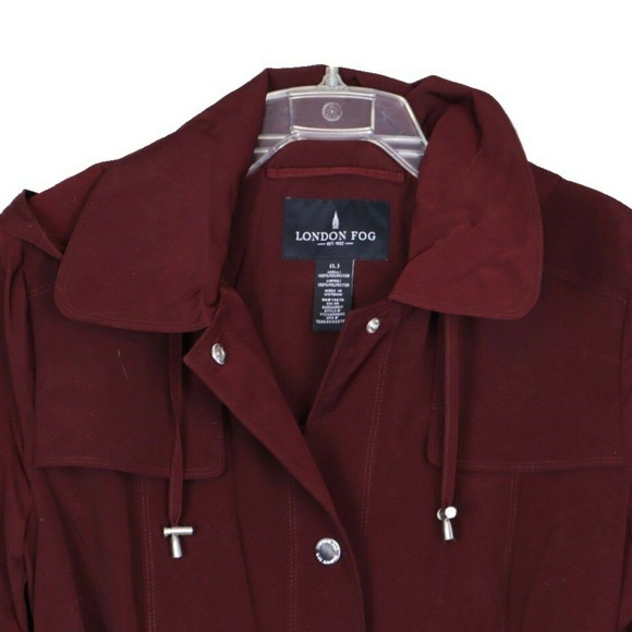 NWT London Fog Women Wine Detach Hood Trench Coat - Picture 5 of 9